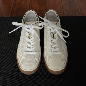 Rothy’s The Lace Up Sneaker Tennis Shoes Vanilla Gum Sole Sz 9